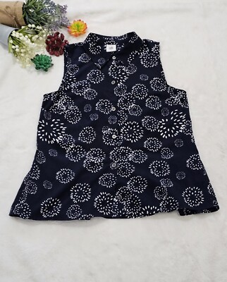 Cabi Top Navy Dandelion Wish Button Down Sleeveless Blouse Peplum Back #5215 S
