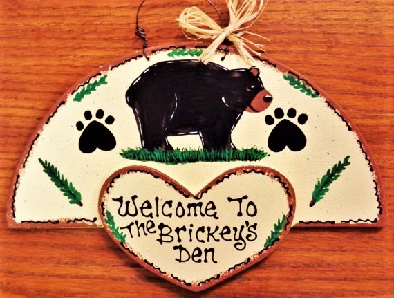 Personalize BEAR DEN Name SIGN Home Family Room Wall Art Hanger Plaque Decor