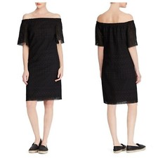 RALPH LAUREN EYELET COTTON OFF THE SHOULDER SHIFT DRESS Sz 8 NWT  195