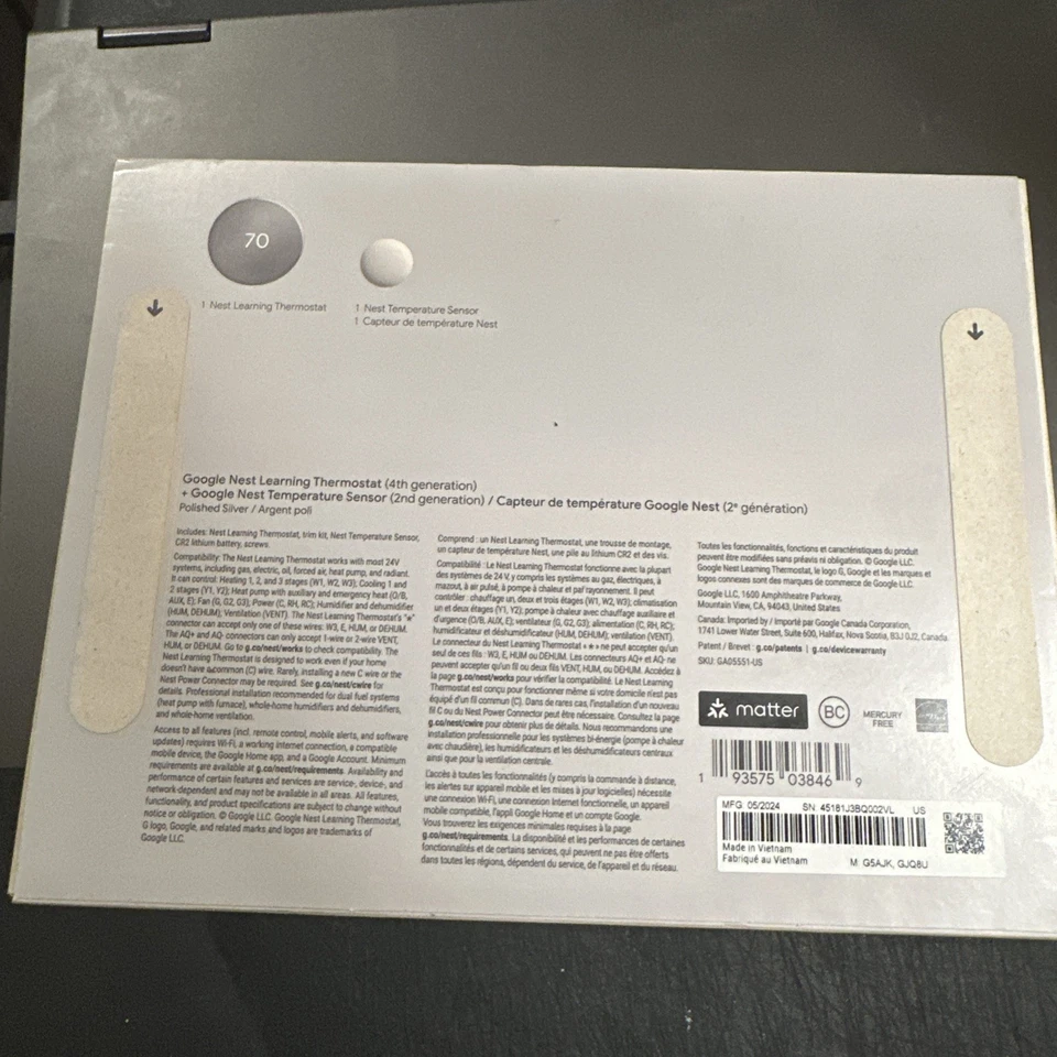 Google Nest Learning Termostato 4ta generación con sensor de temperatura 2da generación plateado pulido Foto 3 de 4