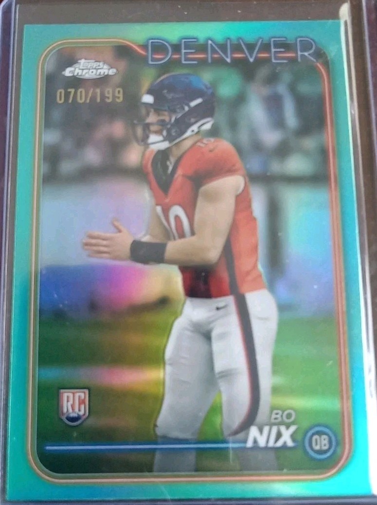 2024 Topps Chrome - Rookies Bo Nix #206 Aqua Refractor /199 (RC)