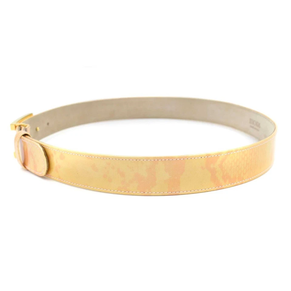 Nuevo Cinturón Escada Melón Naranja/Coral Estampado Serpiente Charol $210 Talla 40/10 EE. UU. Foto 3 de 4