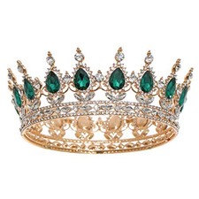 Queen Crown Rhinestone Wedding Crowns and Tiaras for Women Costume Gold Green