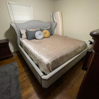  Continental King upholstered  Bed W/O Matress $500