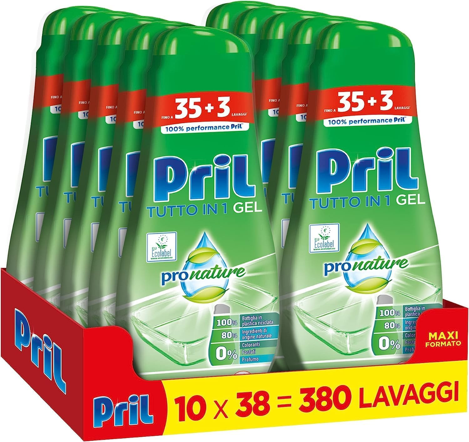 Gel Green Tutto in 1, Detersivo Lavastoviglie in Gel Di Origine Naturale, 10 Con