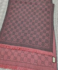 Authentic Gucci Scarf Pink Gray GG Logo Shawl Unisex Stole muffler Tag
