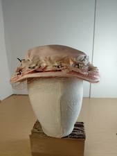 Vintage Pink Garden Or Wedding Hat With Flowers And Veil