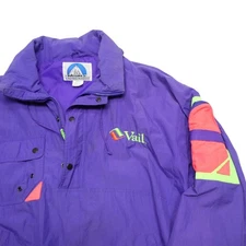 Vintage Vail Ski Jacket Mens Large Purple Neon Fahrenheit Pullover Anorak 90s