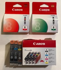 5 Genuine Canon CL-8 Inks, Red, Green, Black, Cyan & Yellow