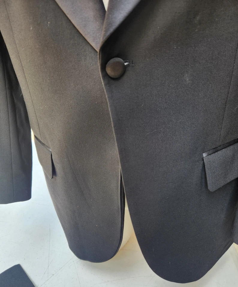 Vintage Bill Blass Black Tuxedo 42S Single Button Wool 2 PC Formal Suit 34 Pants - Image 3 of 4