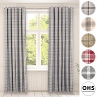 OHS Check Eyelet Curtains Pair Thermal Ring Top Textured Woven Ready Made