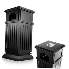  Commercial Trash Can with Lid, Black Outdoor Garbage Can for Patio, Side 