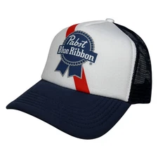 Pabst Blue Ribbon Meshback Cap- White/Navy