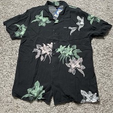 Volcom Hawaiian Shirt Men  s Large Black Sunriser Floral Short Sleeve 498 EUC