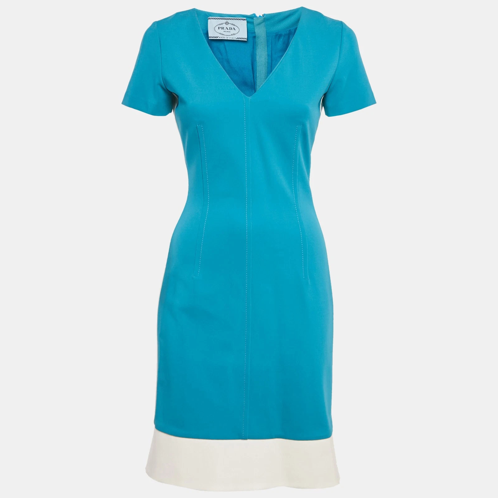 Abito tubino Prada blu in jersey scollo a V M