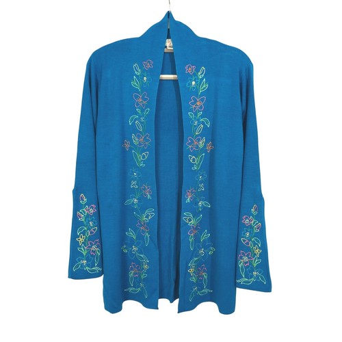 Diane von Furstenberg, Vintage Silk Assets Diane von Furstenberg Knit Cardigan Large Floral Embroidered