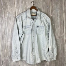 Howler Bros Dust Up Denim Western Shirt XL Light Wash Pearl Snap Ivory Yoakam