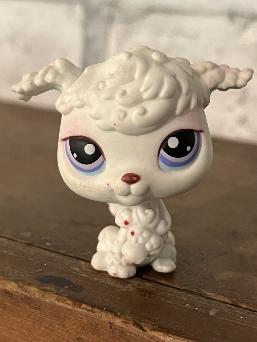 Littlest Pet Shop LPS #101 WHITE FRENCH POODLE DOG Hasbro Pink Purple Eyes