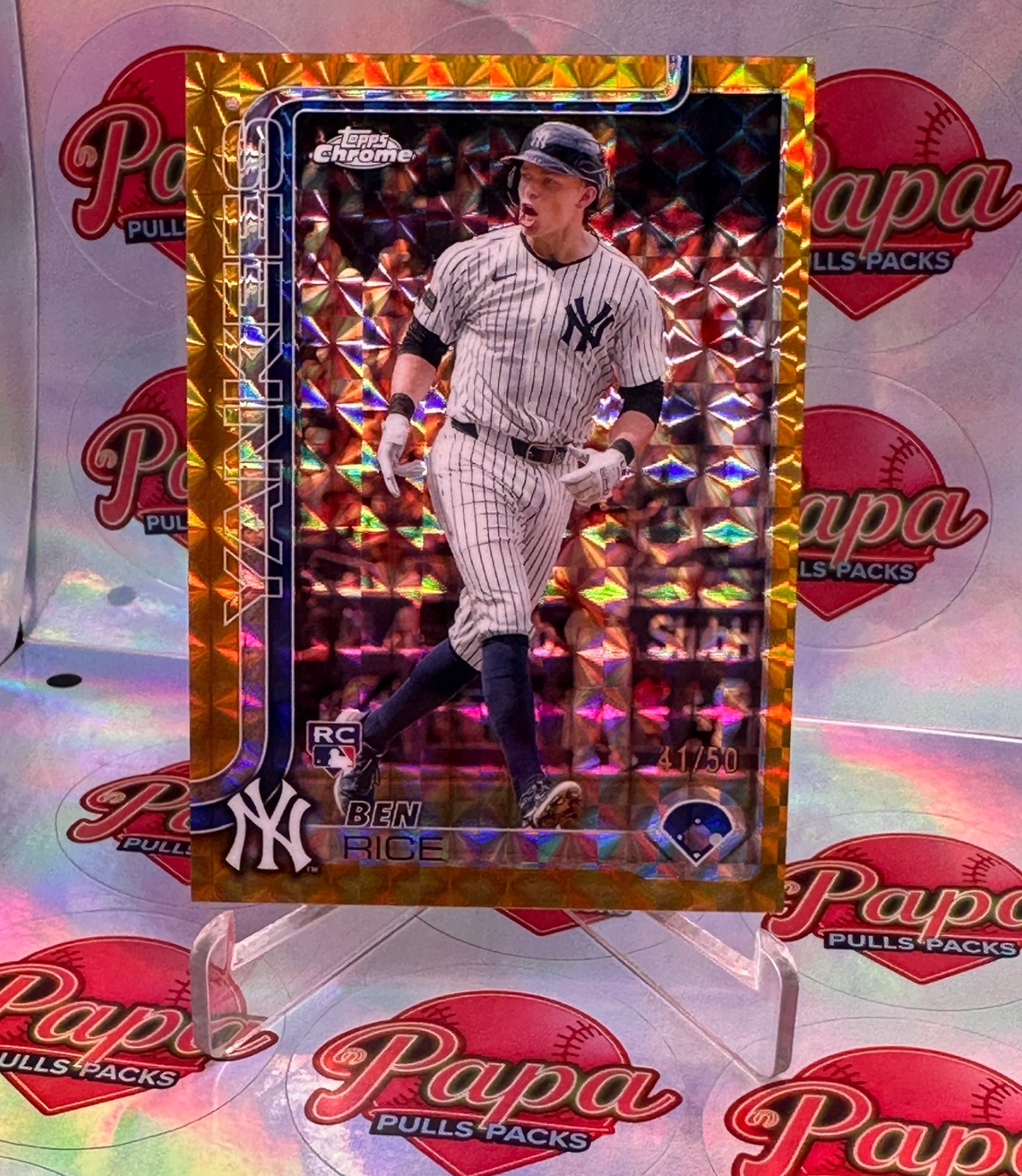 Ben Rice - 2025 Topps Chrome #139 (RC) - Gold Geometric Refractor /50 - Yankees