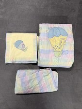 Vintage Quiltex Little Sets Plaid Pastel Baby Quilted  Fleece Blanket Set