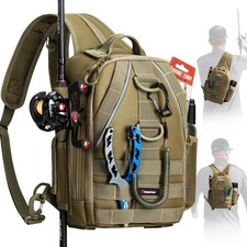 Piscifun Fishing Tackle Backpack, Rod Holders, Water Resistant, Khaki