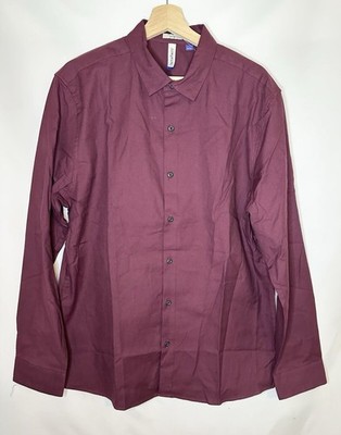 Artefact Cotton Blend Maroon Button Up Long Sleeve Shirt Men's LARGE Slim NWOT