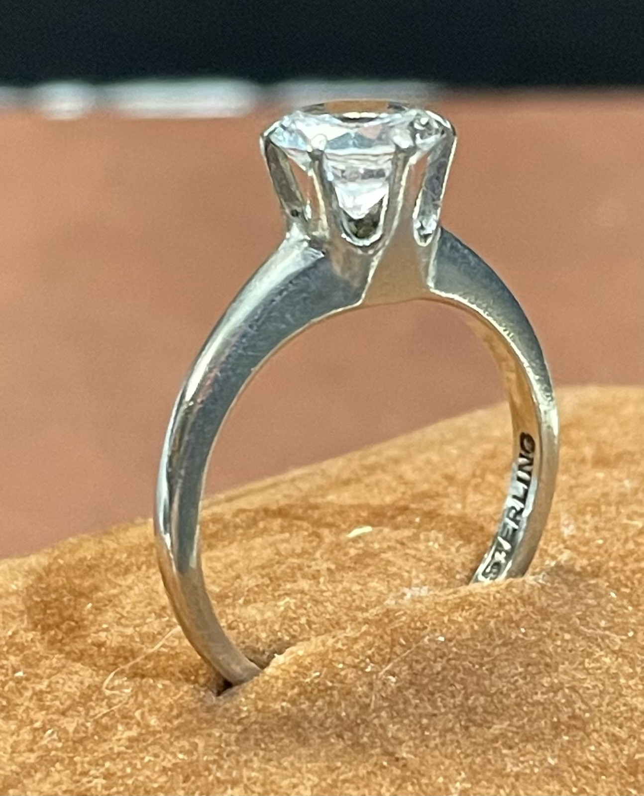 Vintage Solid Sterling Silver CZ Solitaire Ring S… - image 7