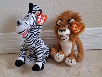 Dreamworks Madagascar 2 Ty Marty Zebra and Alex Lion Beanie Babies Plush 2008