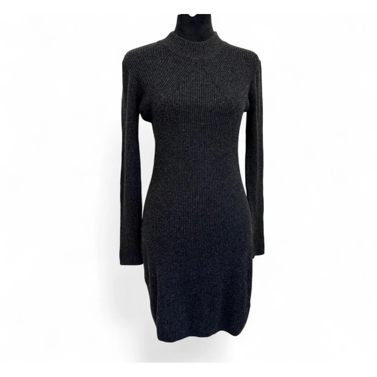 knee length dresses for ladies Grey Off Shoulder Dress Ribbed Long Sleeve Mini Bodycon main image 0
