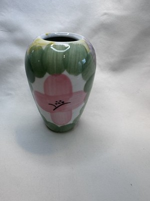 Vintage Porcelain Floral Vase 4.25'' Green Pink Blue Yellow White 