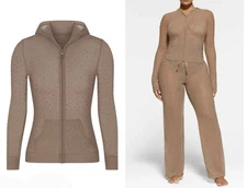 Skims Mesh Rhinestone Cover Up Zip Up Sheer long Sleeve Brown Hooded Jacket Sz L