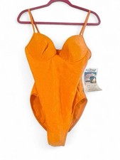 VTG 90s Sun Streak Newport News Orange Textured One Piece Swimsuit NWT Size M