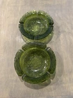 Vintage 60's Anchor Hocking MCM 6.5” Ashtray Lido Soreno Green Bark Glass 2pk