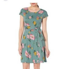 Toad & Co Women XL Green Floral Road Tripper Wrap Dress Short Sleeve Pockets