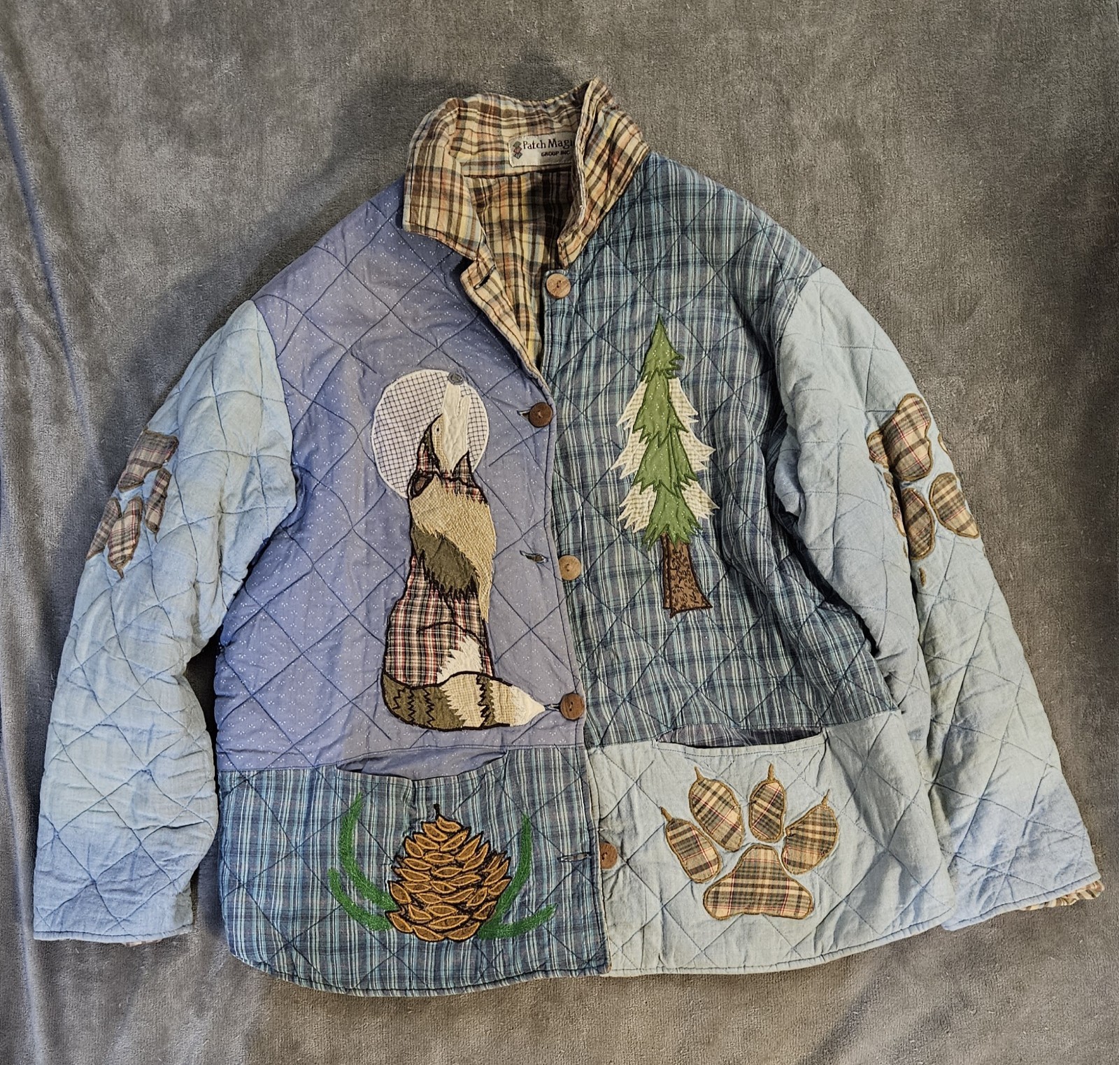 Vintage Patch Magic Quilted Jacket Wolf Full Moon… - image 1