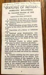 State of Nevada 1931 Grounds for Divorce brochure