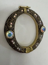 Vintage Heidi Daus Signed Pendant Scarf Ring Buckle Crystals Oval Rare