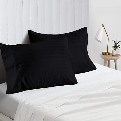 2 PCs OR 4 PCs Pillow Case Pair Egyptian Cotton Black Stripe Queen,King Size