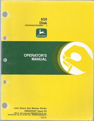 John Deere 650 Disk Pin: N00650X000922 Operator's  Manual 