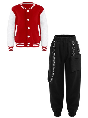 Kids Girls Coats With Sweatpants Set Sport Tracksuit Long Sleeve Running Outfit - Picture 40 of 67