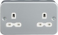 Image of 13A 2G Twin 230V Metal Clad Un-Switched Electric Wall Socket For Home & Business