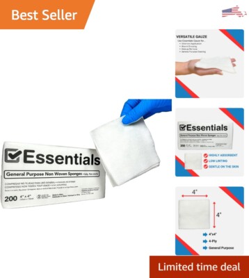 Super Absorbent Multipurpose Gauze Pads - 200 Count, 4-Ply, 4'' x 4''