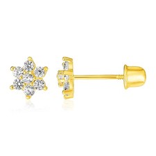14k Yellow Gold Flower Childrens Earrings 5mm