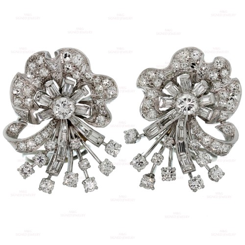 Diamond Platinum White Gold Clip-on Earrings Retro 1950s - Bild 1 von 5