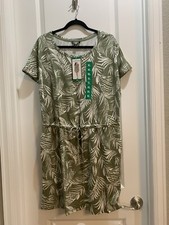 NWT Hilary Radley Green Short Sleeve Dress Drawstrings At Waist XL Round Neck