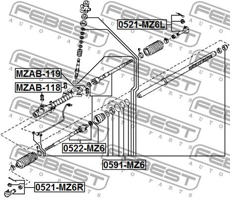 0522-MZ6 FEBEST Inner Tie Rod for MAZDA