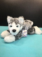 NWT-12  Aurora Flopsies Husky Dog Tundra Gray White Lying Down Plush
