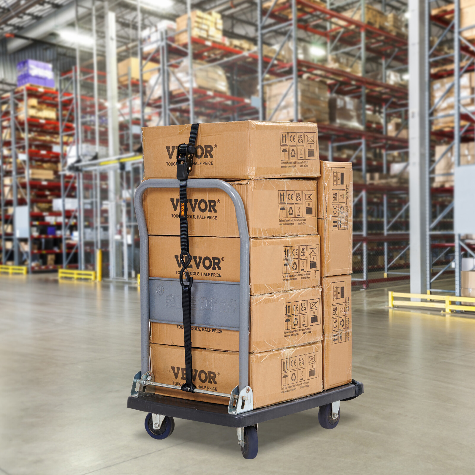 VEVOR Correas de Amarre con Trinquete con Ganchos en S, 4 Piezas, 0,025 x 4,6 m