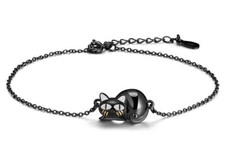 925 Sterling Silver Black Cat Bracelet Charm 