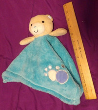 BABY GEARS BEAR SECURITY BABY BLANKET BEAR PAWS TURQUOISE 15"X15" EUC
